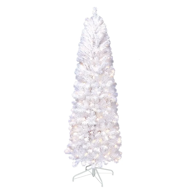 Pre-Lit 6.5' White Pencil Northern Fir Artificial Christmas Tree with 250 Lights, White