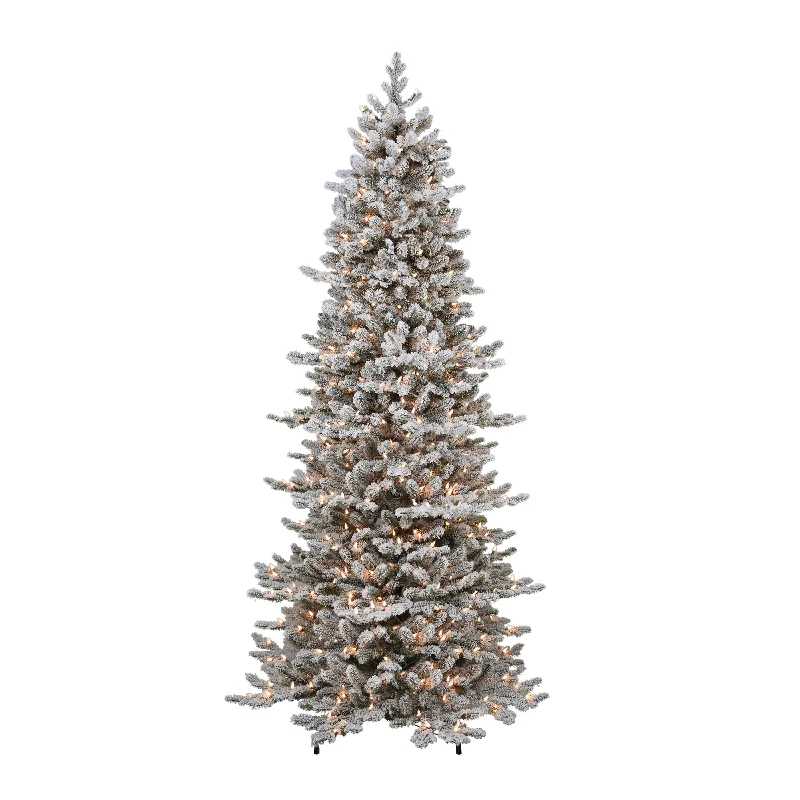 Pre-Lit 7.5' Slim Flocked Royal Majestic Douglas Spruce Artificial Christmas Tree with 500 Lights, Green