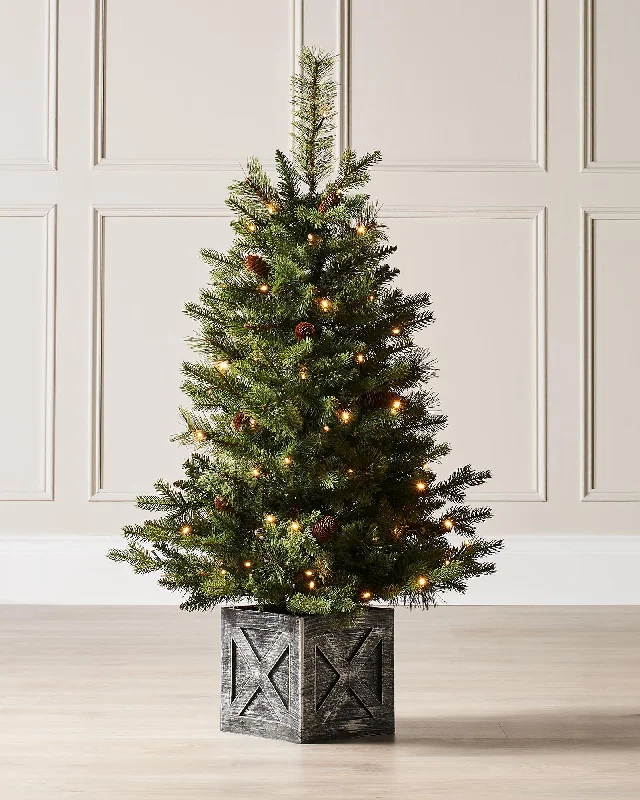 Pre-Lit Natural Pine Potted Christmas Tree, 3.5 ft