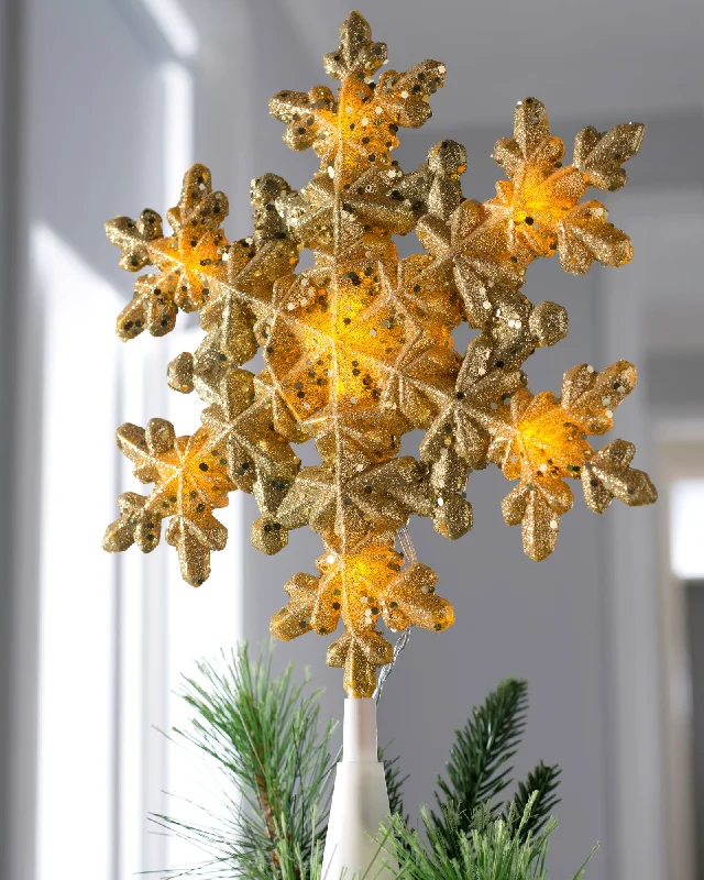 Pre-Lit Snowflake Christmas Tree Topper, Gold, 29 cm