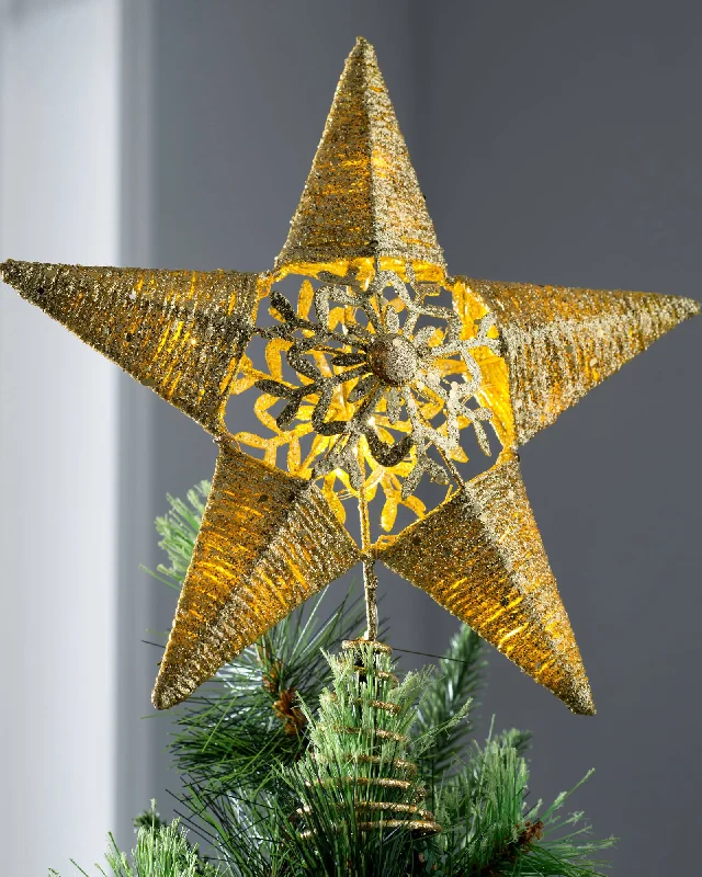 Pre-Lit Snowflake Christmas Tree Topper, Gold, 31 cm