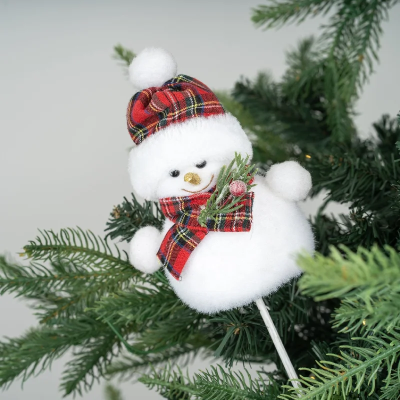 Traditional Checkered Snowman Christmas Tree Pick - Set of 6