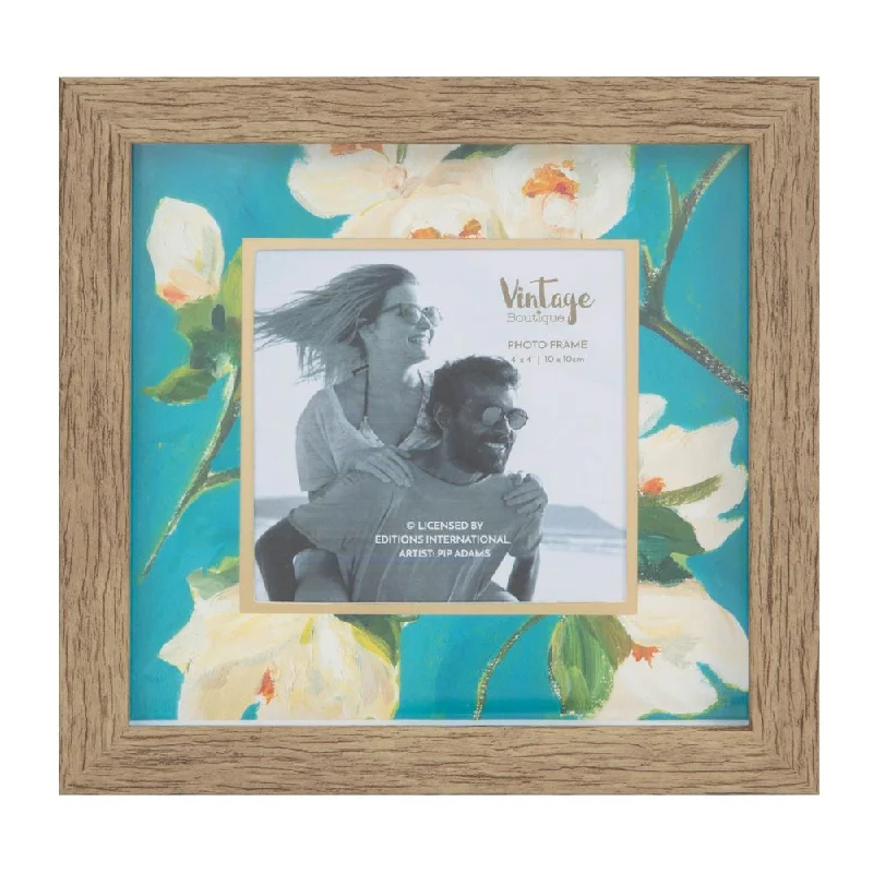 Vintage Boutique Blue Flower Pattern Wood Effect Photo Frame