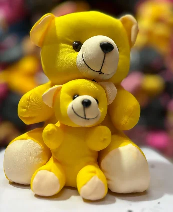 Double Teddy Bear Plush Animal Toy For Kids (Yellow)