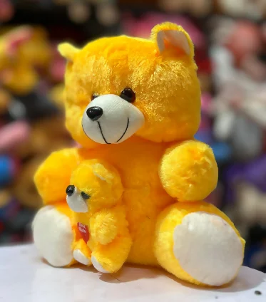 Double Teddy Bear With Love symbol Plush Toy For Kids (Yellow)