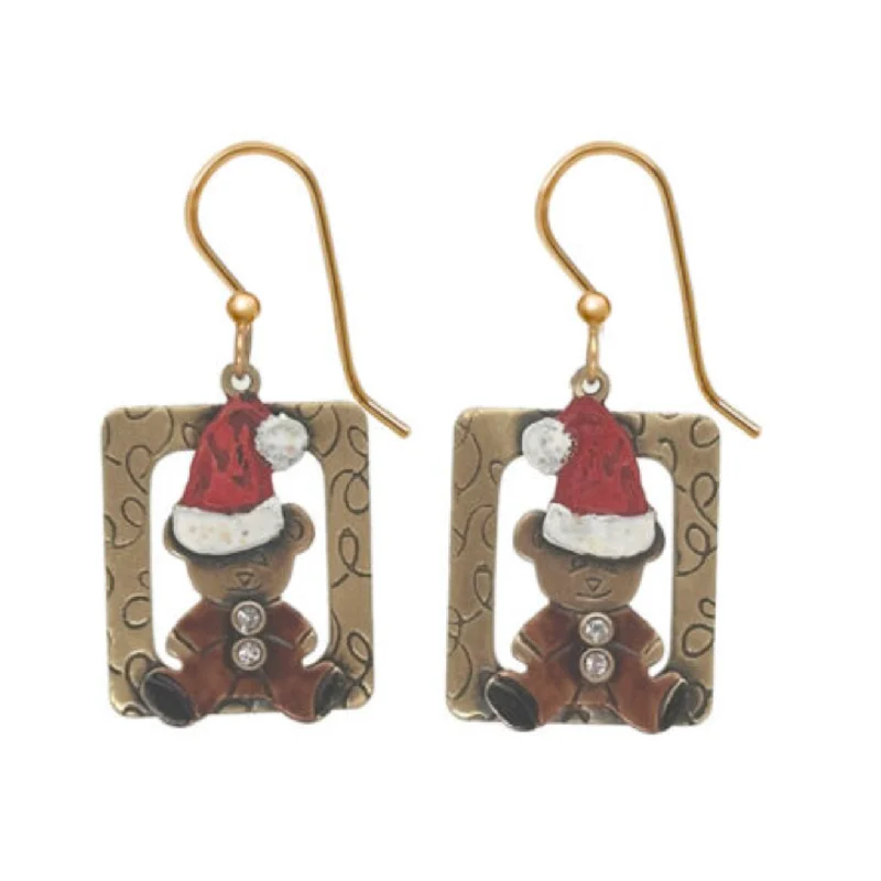 Silver Forest Earrings Teddy Bear in Santa Hat