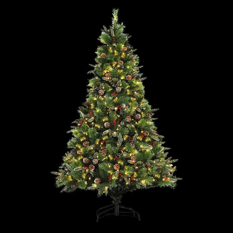 Warm Glow Christmas Tree 2.1M Prelit with LED Warm Light Pine Cones Red Berries