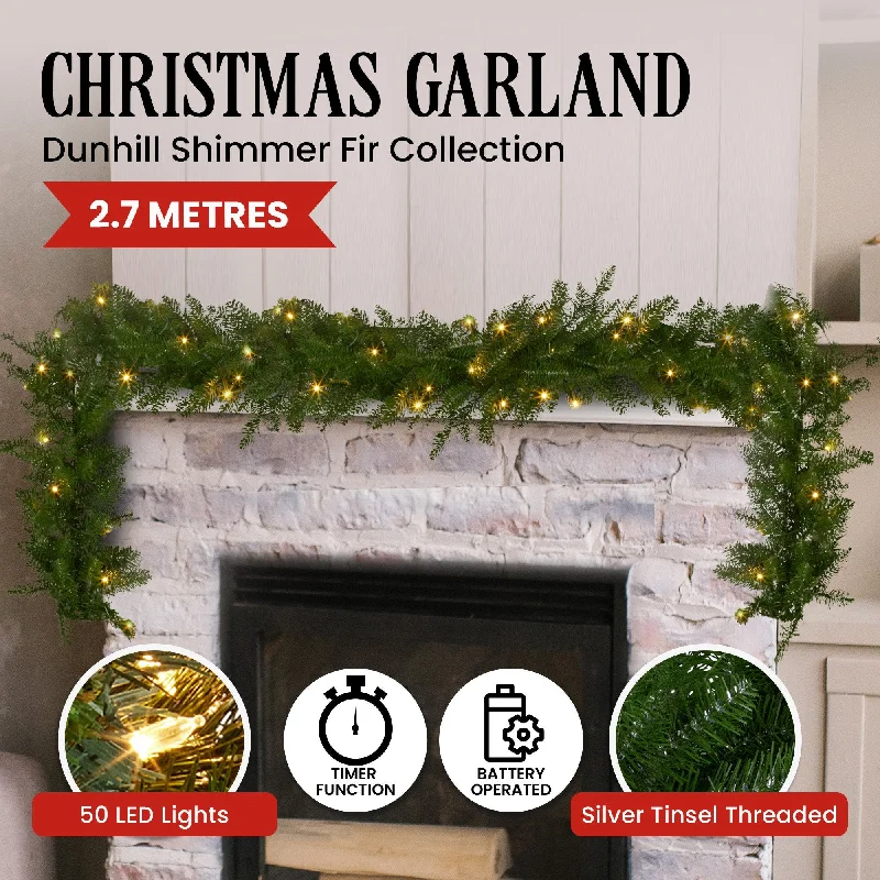 274cm Pre-lit Christmas Garland - Dunhill Shimmer Fir