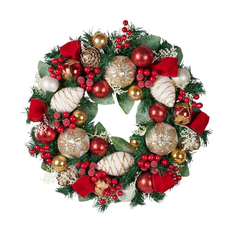 Festive Floral Christmas Wreath - 56cm