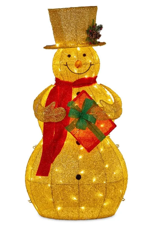 120cm Gold Outdoor Christmas Snowman with Lights