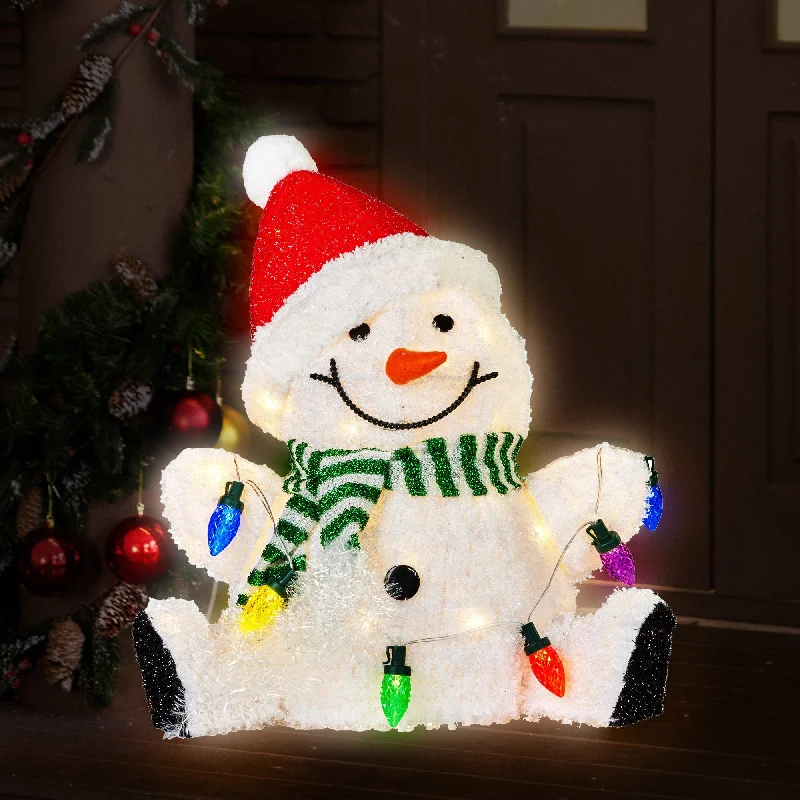 Sitting Christmas Snowman Display with Lights - 40cm