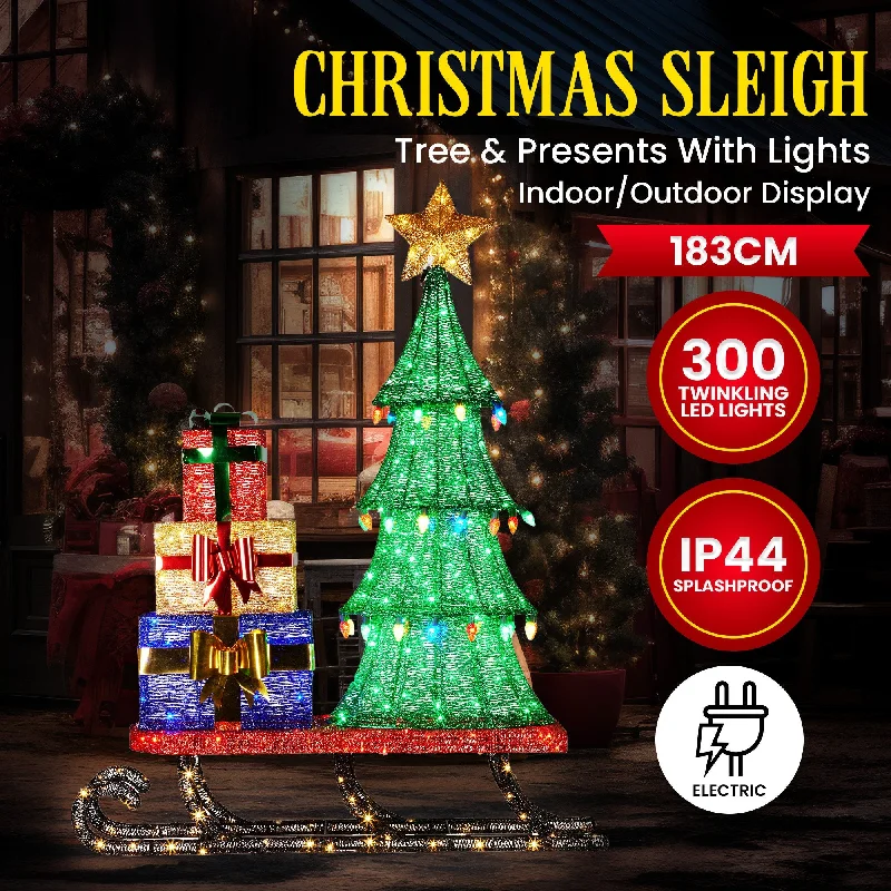 Christmas Display Sled with Tree and Presents -  183cm