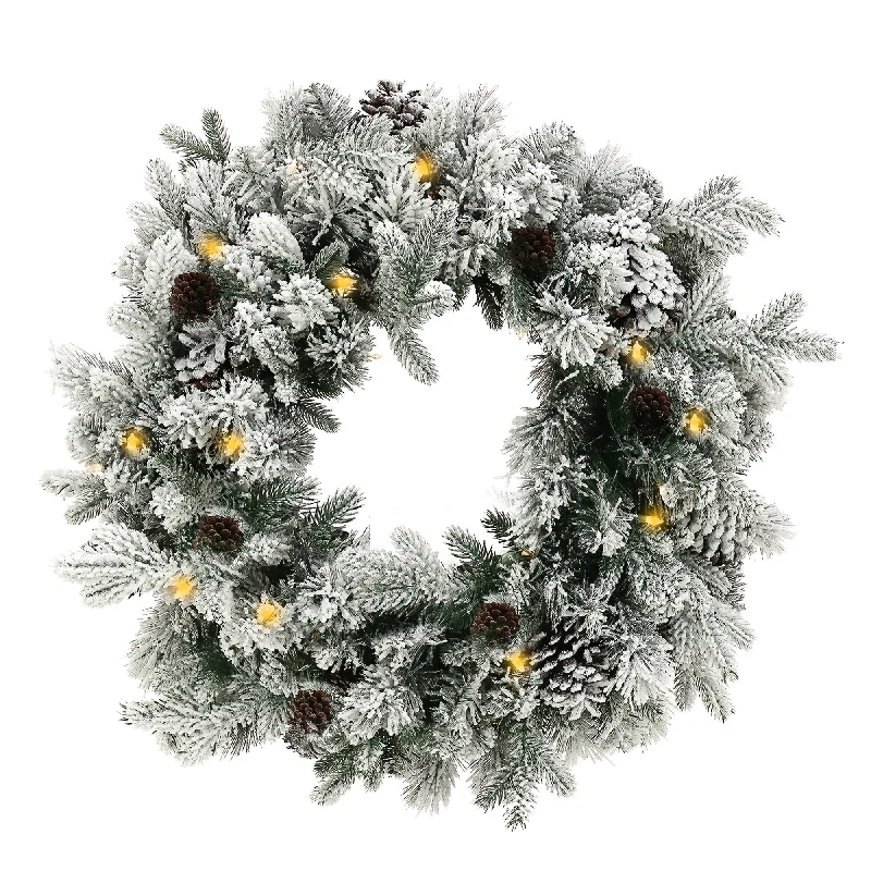 Christmas Wreath with Lights - 61cm Snowy Dorchester