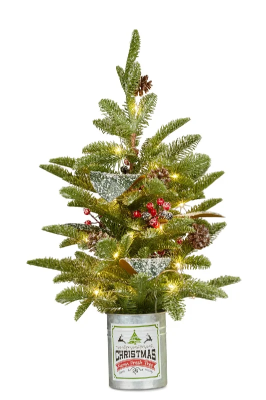 Christmas Tree with Lights in Tin Pot - 65cm